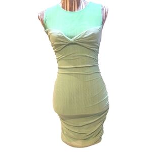 Zara Women Sea Fom Green Ruched Tulle Bodycon Mini Dress Size XS